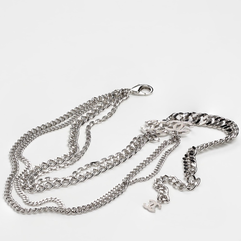 CHANEL Silver tone B22 P CC logo Strass and Crystal necklace - Picture 3 of 7